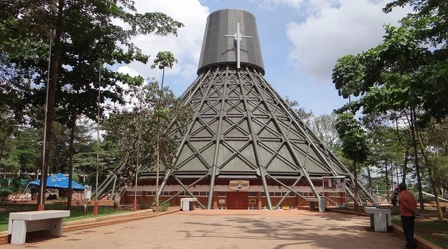 The cone-shaped Uganda Martyrs Basilica at Namugongo